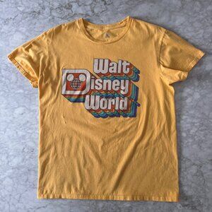 Disney Parks Walt Disney World Retro Rainbow Logo Mickey Yellow Shirt Large